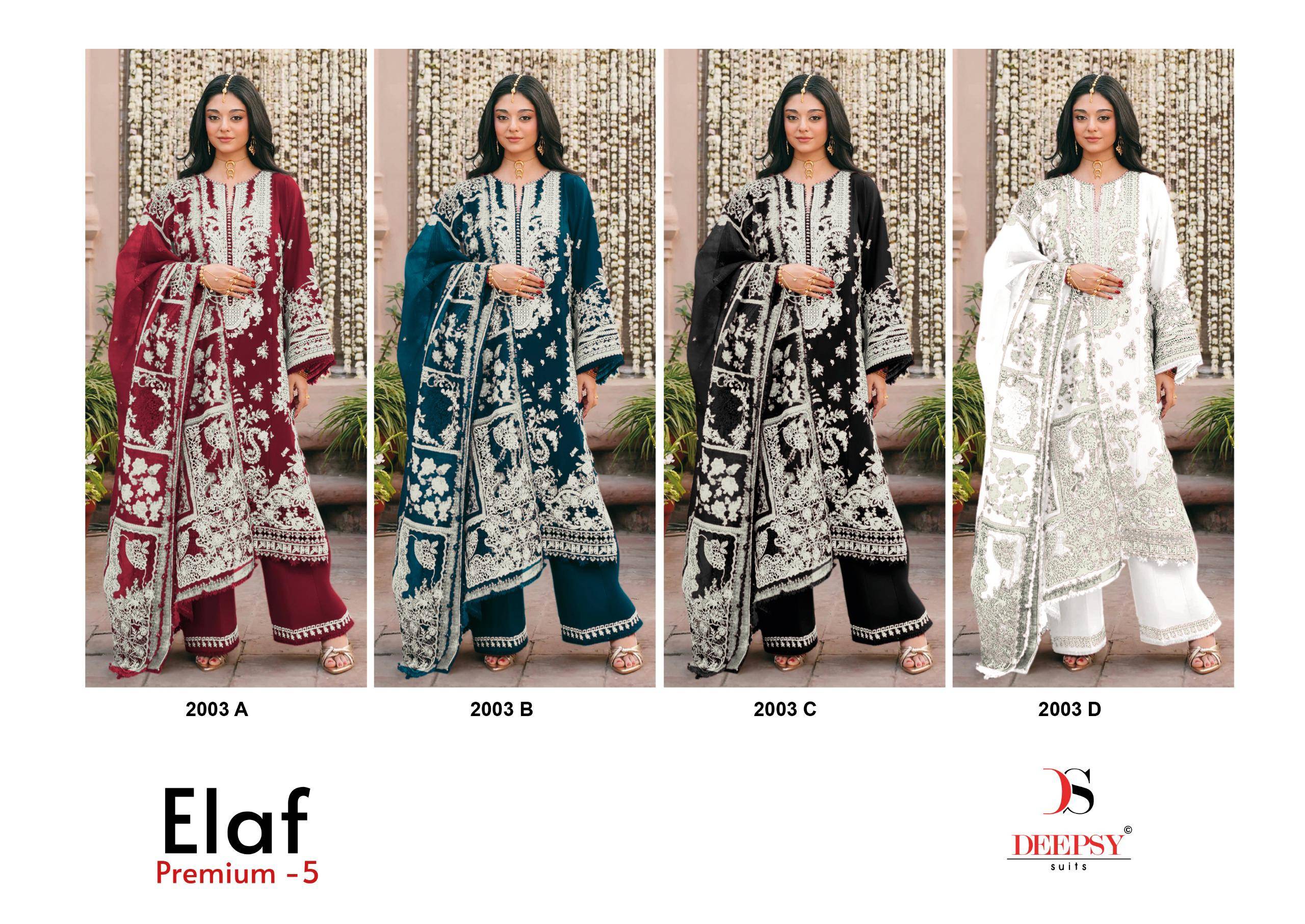 ELAF  Premium-7 Luxury Lawn 2003 colors by  DEEPSY SUITS  2003A to 2003D series Indian Pakistani ethnic wear Pure viscose At Wholesale Price